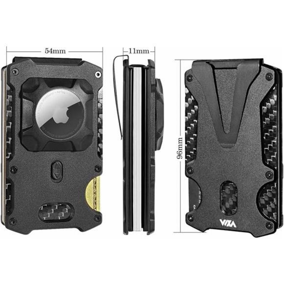 Mens Wallet w/ AirTag Holder Credit slim Front Pocket Carbon Fiber RFID Blocking - Picture 6 of 7